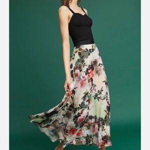 Anthrolopologie Maeve Floral Pleated Maxi Skirt Size M